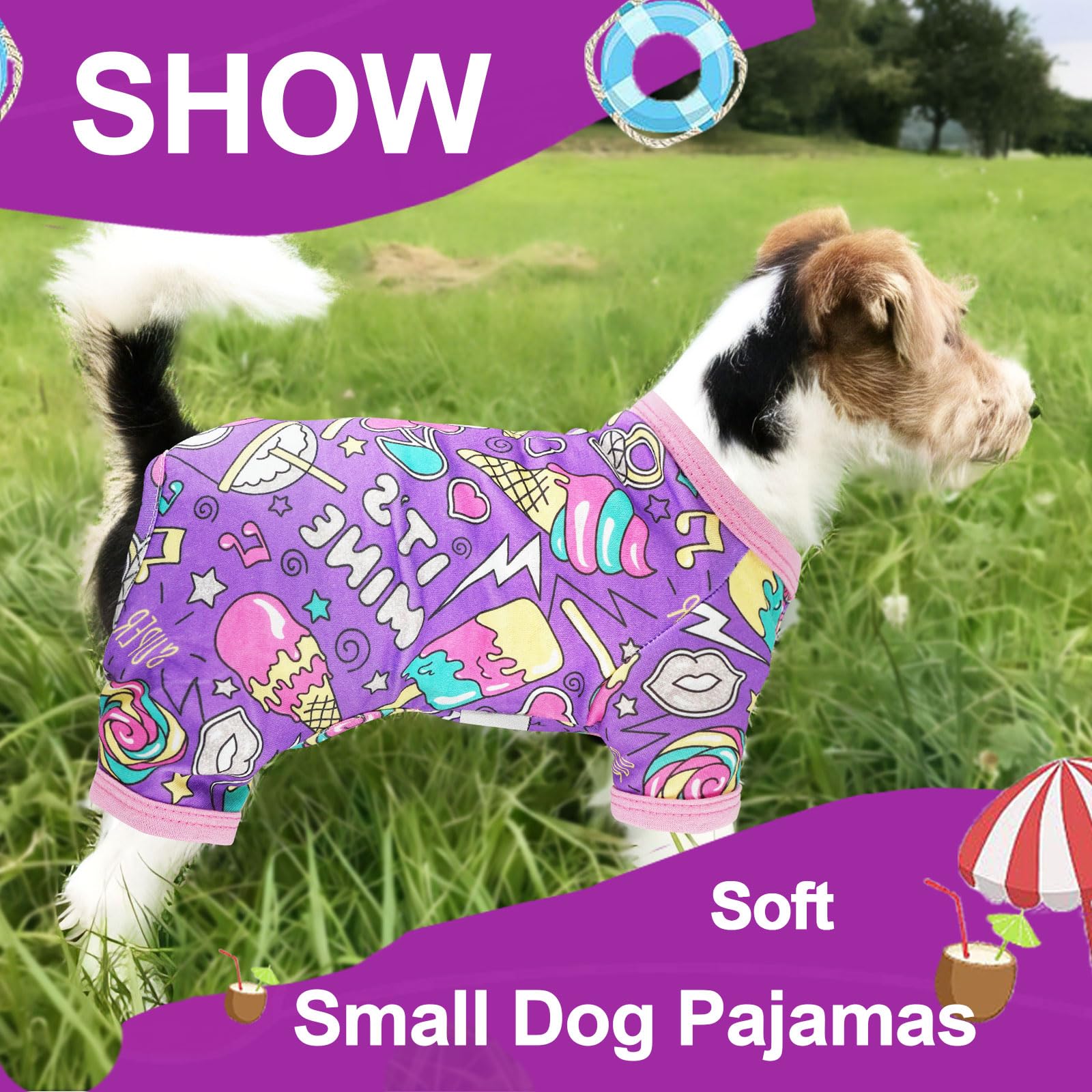 Dog Pajamas Summer Cute Dog Clothes Boy Girl Dog Pjs Soft Stretchy Doggie Puppy Clothes Cat Pet Jammies Outfit (Purple, Xx-Large